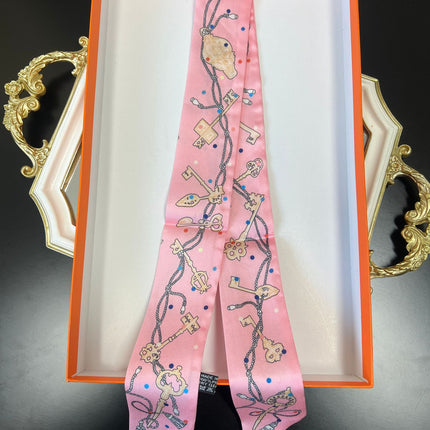 Black Key Bag Silk Scarf Women's Summer Thin Tie Bag Handle Ribbon Thin Narrow Long Double-Sided Scarf Ribbon