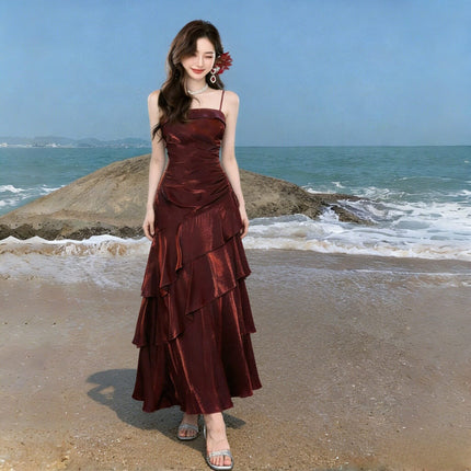 2025 Summer New High-end Sense Niche Light Luxury Sling dress Long Adult Ceremony Slim-fit Birthday Dress