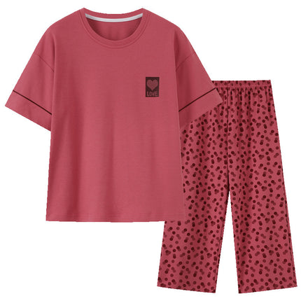 Pajamas for Women with Breast Pads, Summer Pure Cotton Short-Sleeved Cropped Pants That Can Be Worn Outside the Suit, New Summer Cotton Girls' Home Clothes