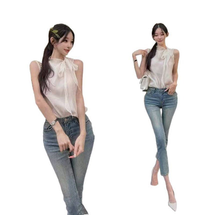 Hip-Enhancing Pants Korean Style High-Waisted Pencil Jeans for Small Feet