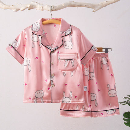Children's Home Suit Summer Thin Boys and Girls Short-sleeved Cropped Pants Air-conditioning Suit 3-8 Children's Pajamas
