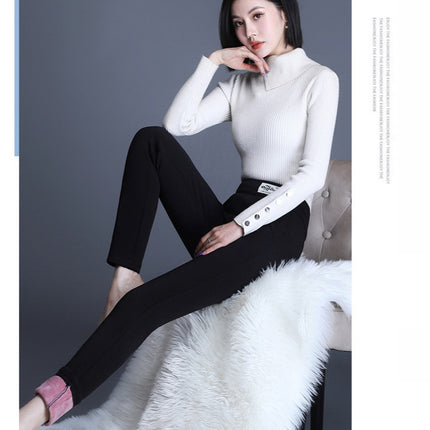 Factory direct selling leggings outer wear fleece-lined high waist padded lamb velvet leggings autumn and winter stretch slim women's pants
