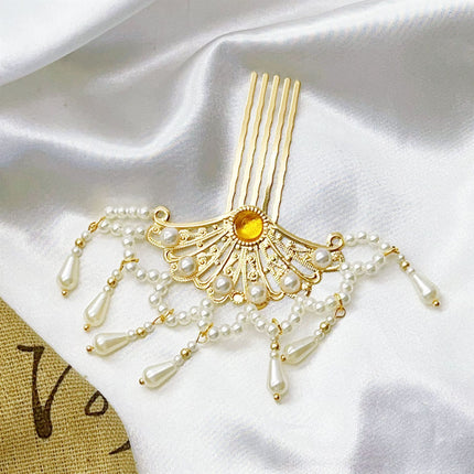 Hollow-out Fan-shaped Hanfu Hairpin Pearl Hair Comb Xiuhe Headdress Comb Antique Hair Accessories Hair Pickles Hair Flower Hair Card
