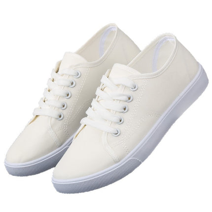 White Shoes, Breathable Women's Summer Work Shoes, Nurse Shoes, Old Beijing Cloth Shoes, Non-Slip Flats-Soled Lace-Up Pure Color