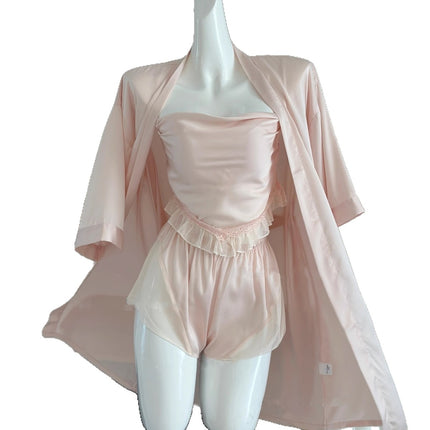 Sexy Pajamas for Women Summer 2025 New Mesh Ice Silk Pure Lust Style High-End Home Wear Three-Piece Suit High-End