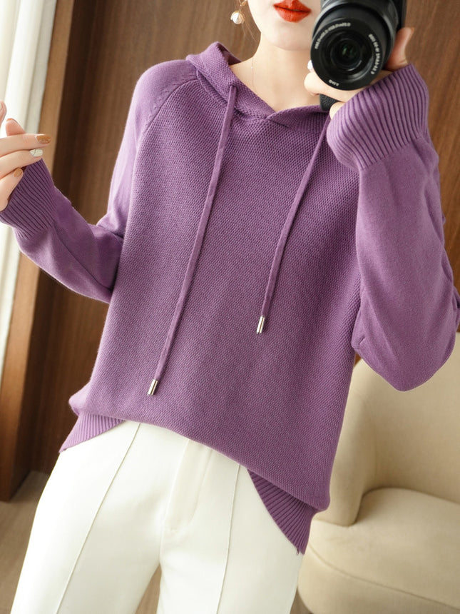 Lazy Style Hoodie Sweater for Women in Autumn and Winter Thickeneded Loose Knitted Hoodie Jacket for Women with Trendy Long-Sleeved Tops