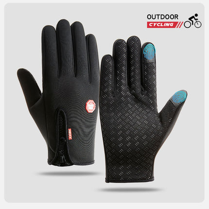 Outdoor Waterproof Gloves Winter Touch Screen Men's and Women's Windproof Cycling Zipper Sports Plus Velvet Mountaineering Ski Warm Gloves