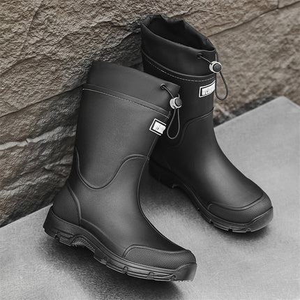 High-Quality Japanese and Korean Fashion Mid-Calf Men's Rain Boots, Outdoor Thick-Soled Waterproof Rain Boots, Non-Slip Kitchen Rubber Shoes, Versatile Car Wash Shoes