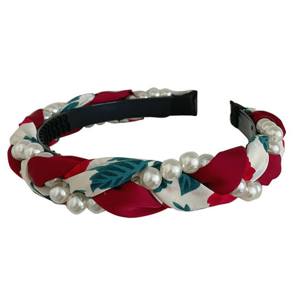 French contrast color high-grade Pearl winding headband hemp braid woven headband female broken hair bangs high Skull top hair accessories