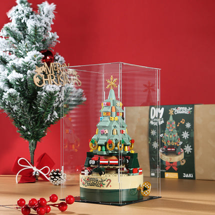 [Free Shipping] Genuine Jiaqi 1302 Colorful Christmas Tree Building Blocks Rotating Music Box Chinese Christmas Building Blocks Gift
