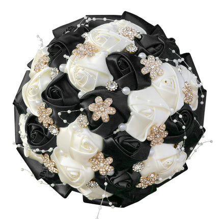 Amazon Supply Dark Green Bride Bridesmaid Simulated Satin Rose Bouquet Church Wedding Supplies Wholesale