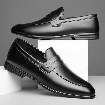 New British Style Bean Shoes Men's Solid Color Casual Leather Shoes Cowhide Slip-on Men's Fashionable Short Korean Style