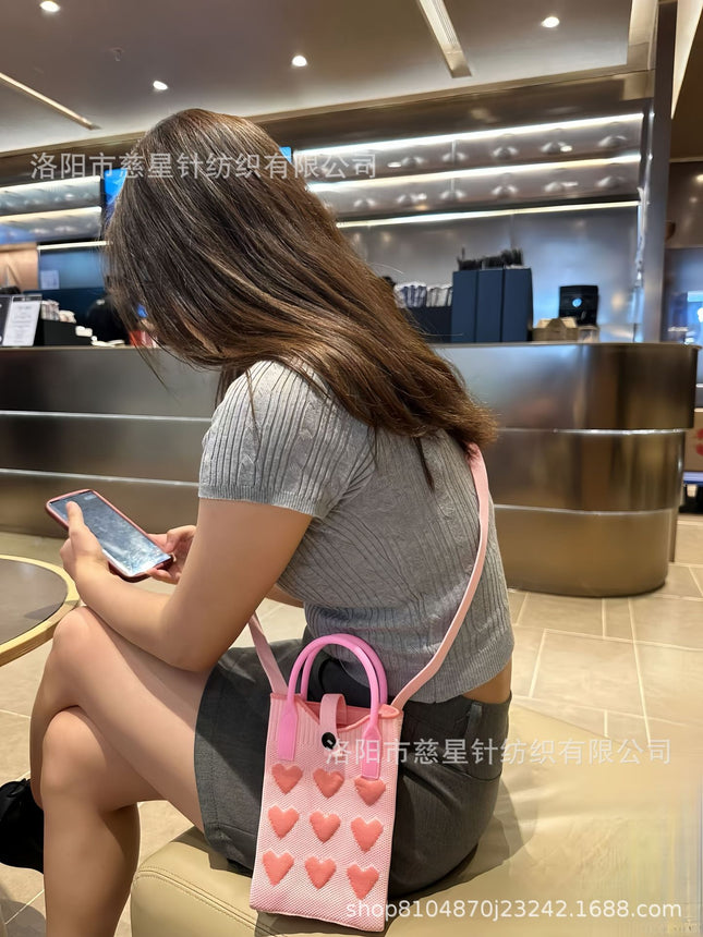 Girl's Heart-Shaped Knitted Crossbody Bag