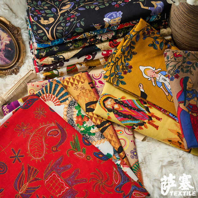 Hemp Cotton Digital Printing Fabric Printing Cotton and Linen Clothing Fabric Vintage Handmade DIY Tablecloth Patchwork Southeast Asia