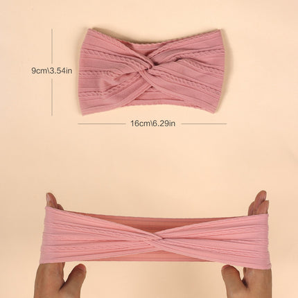 Cross-Border Kidsren's Hair Accessories European and American Popular Baby Cross Headband Jacquard Twist Bow Baby Pure Color Hairband