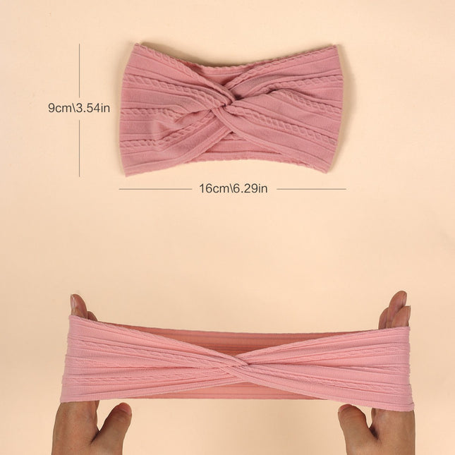 Cross-Border Kidsren's Hair Accessories European and American Popular Baby Cross Headband Jacquard Twist Bow Baby Pure Color Hairband