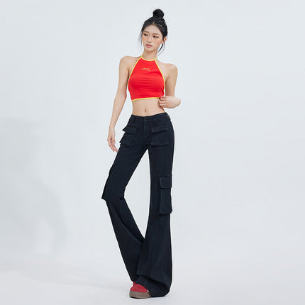 Bumi House# Factory Direct Tannin Color Micro-La Jeans Women's American Retro Fashion High-end Sense Low Waist Cute Pants