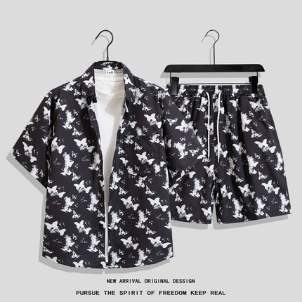 Men's Ins Summer Loose Short-Sleeved Shorts Suit Trendy and Handsome Beach Floral Couple Clothes Hawaiian Style Shirt