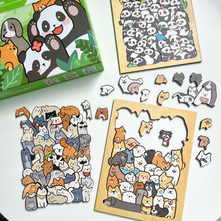 Wooden Children's Animal Puzzle Puzzle Toy 50 Cats and Dogs Panda Animals Pile Le Cartoon Picture Ornaments
