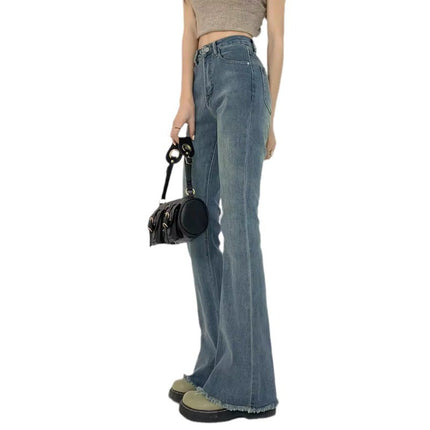 Vintage High Waist Slim Look Jeans Women's Trendy All-match New Autumn Slim-fit Hip Lace Micro Horn Long Pants