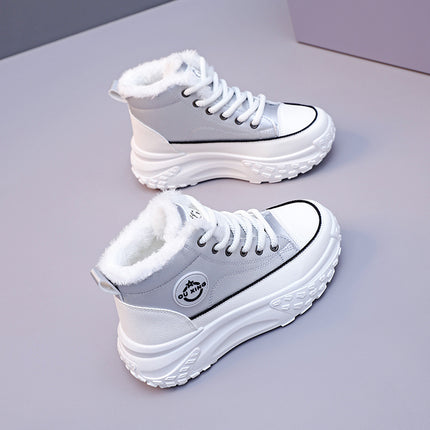 Women's Snow Boots 2026 New Autumn and Winter Short Boots with Fleece Lining, Thickened for Warmth, High-Top White Shoes Hx-Q037