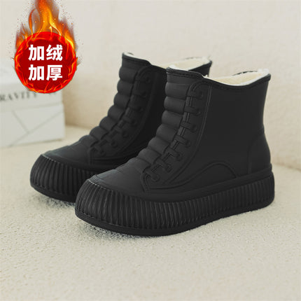 Cross-Border Rain Boots, Winter Velvet Warm Water Shoes, Women's Fashionable Short Rain Boots, Car Wash Kitchen Non-Slip Waterproof Rubber Shoes