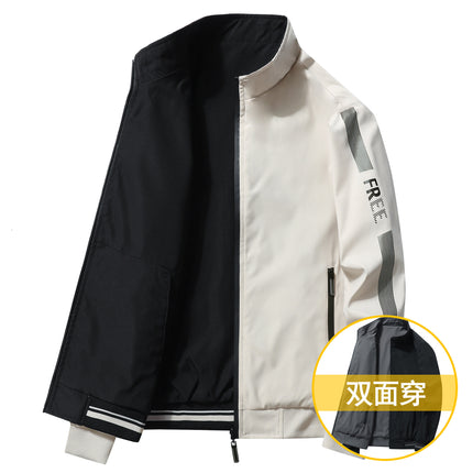 Spring and Autumn cotton-padded jacket men's double-sided casual stand collar jacket sports middle-aged men's jacket trendy brand baseball uniform