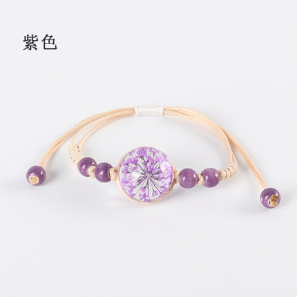 Gypsophila Dried Flower Bracelet for Girls, Students, Best Friends, Couples Gift, Glass Ball Eternal Real Flower Ceramic Couple Bracelet
