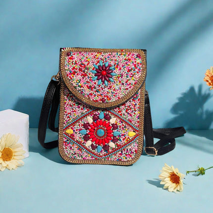 Bohemian Women's Mobile Phone Bag Xinjiang Inner Mongolia Yunnan Tourist Souvenirs Retro Heavy Industry Rice Bead Shoulder Bag