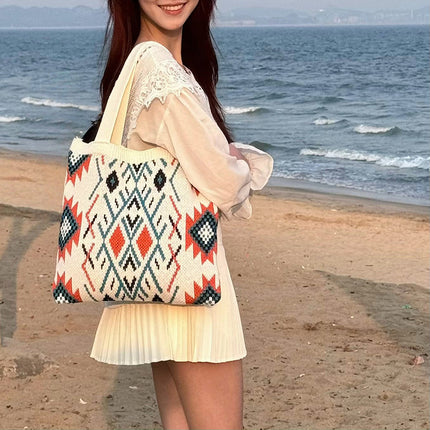 Cross-Border Encrypted Text Delivery Ethnic Style Handbags Women's Bags Woolen Bags Women's Knitted Bags Tote Bags Weaving Trend