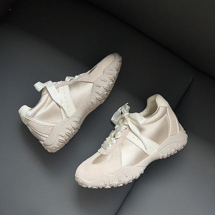 7cm Height-Increasing Ballet-Style Trainers for Women, 2025 Summer New Satin Genuine Leather Thick-Soled Sports Casual Shoes