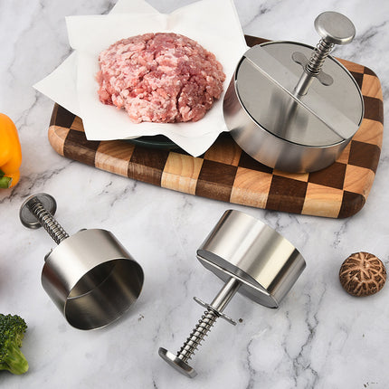 Amazon Hamburger Meat Press Push-Type Round 304 Stainless Steel Manual Meat Press Mold Household Kitchen Tools