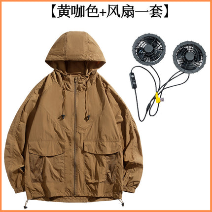 Intelligent heatstroke prevention and cooling air conditioning clothing men's large wind belt fan sunscreen clothing outdoor construction site building refrigeration skin clothing