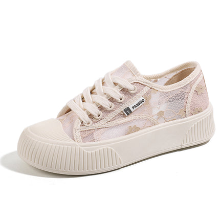 Summer breathable thin lace canvas shoes women's shoes 2023 new summer mesh shoes casual sports board shoes