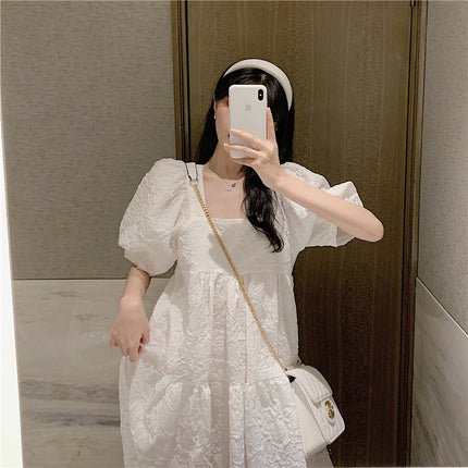 Cream Puff Dress 2022 Summer New Girl Puff Sleeve Waist White First Love Elegant Dress Goddess Style