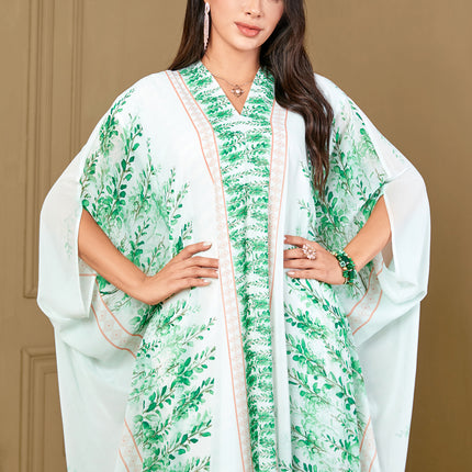 4016 Middle East Cross-Border Plus Size Women's Clothing Arabian Clothing Printed Bat Sleeve Plant Flower Loose Dress