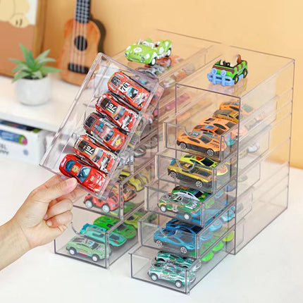 Domeka Transparent Display Stand Drawer Alloy Car Model 1:64 Children's Toy Hot Wheels Storage Box