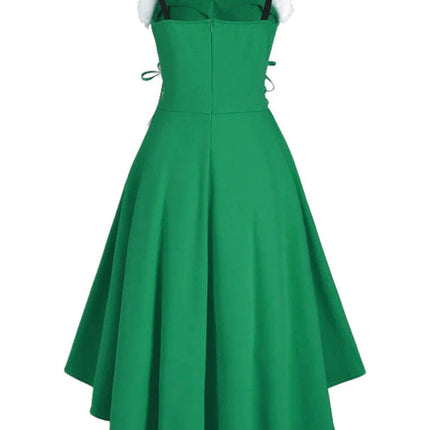 Cross-border foreign trade hot Christmas clothing bunny fur collar off-the-shoulder waist bow sling dress