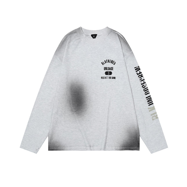 # Ovdy New Autumn and Winter Street Fashion Long-Sleeved T-Shirt 250g Waffle Fabric Asymmetrical Spray-Painted Top Trendy
