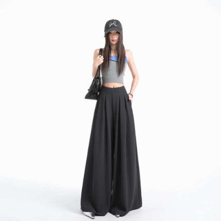 Wholesale Dropshipping Summer & Modern and Casual Lazy Style ~ Super Soft Black Suit High Waist Wide Leg Casual Pants