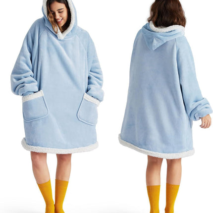 Lazy Pullover Long-Sleeve Pajamas with Lamb Fleece Tv Blanket Hoodie, Tv Blanket Manufacturer, Thickened Thermal Clothing for Warmth