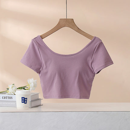 Wearing-Free Bra Large U-Round Tie Chest Pad One-Piece Solid Color Slim-Looking Hot Hot Hot Spice Girl 2025 New Popular Top