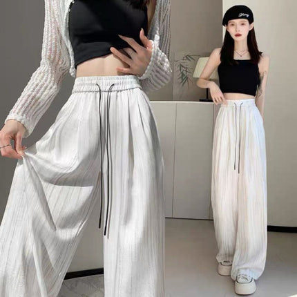plus size 300kg ice silk ink painting wide leg pants women's summer thin casual high waist straight tube vertical mop pants chubby girl