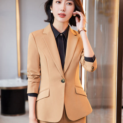 High-end red suit suit women's autumn and winter workwear jewelry hotel front desk workwear temperament professional suit jacket