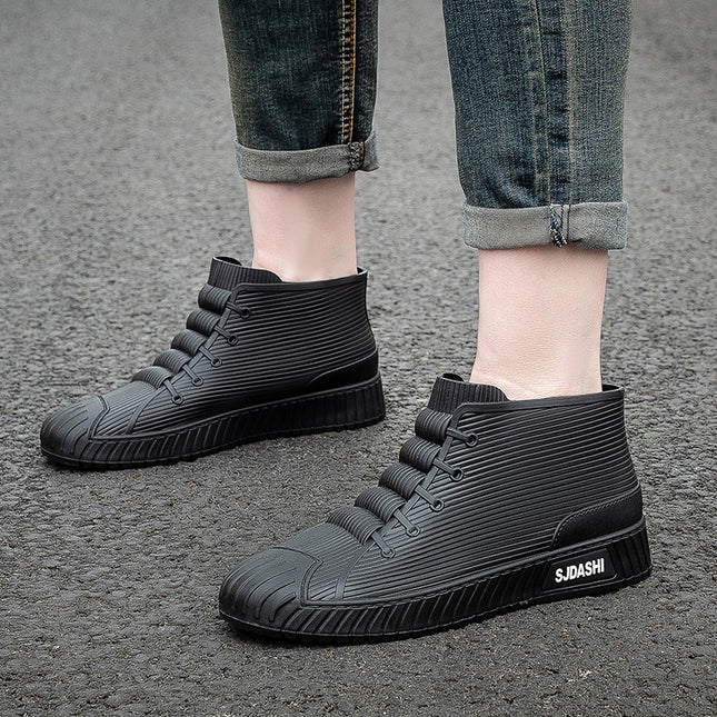 Fashion men's rain boots low fleece-lined kitchen fishing non-slip waterproof rain boots fleece-lined warm take-out work water shoes