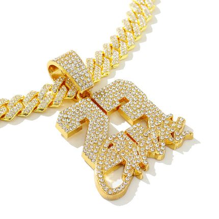 European and American Hip Hop Rap Full Diamond Numeric Alphabet No.23 Pendant Necklace Diamond Cuban Chain Chain Clavicle Chain