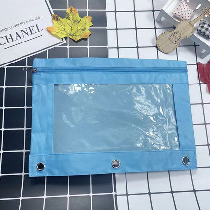 Three-Hole Oxford Cloth Pencil Case Document Bag Large Capacity Loose-Leaf Storage Bag Office Cross-Border Transparent Colorful Student Cute