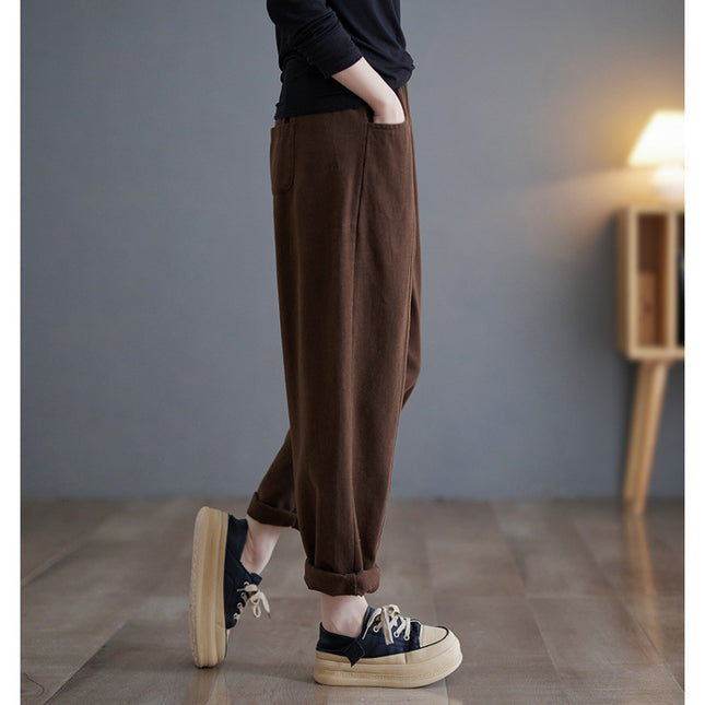 Real Shot Vintage Scrub Twill Cotton All-match Solid Color Casual Pants Women's Artistic Hallen Pants Autumn New Arrival Trousers