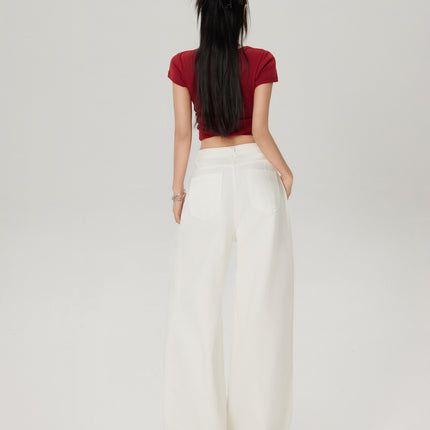Elegant White Wide Leg Jeans Spring New Loose Slimming Pear-shaped Figure Straight Trousers