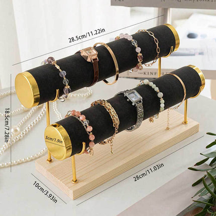 Golden Three-layer Jewelry Display Rack Bracelet Rack Iron Jewelry Props Stepped Wooden Base Bracelet Stand Stall